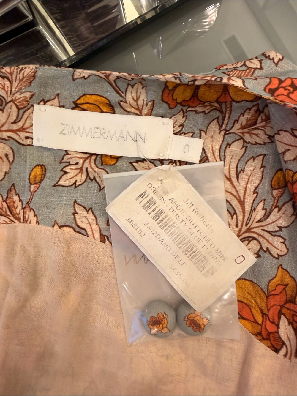 Zimmermann Floral Mini Dress in Light Blue and Burnt Orange - Picture 4 of 5